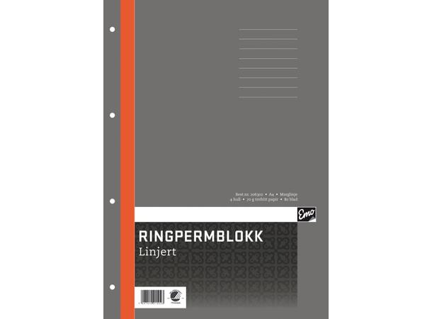 Ringpermblokk A4 linjert  80 blad Miljømerket 